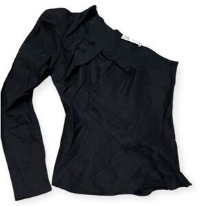 Zara One-Shoulder Black Ruffle Top | Size M